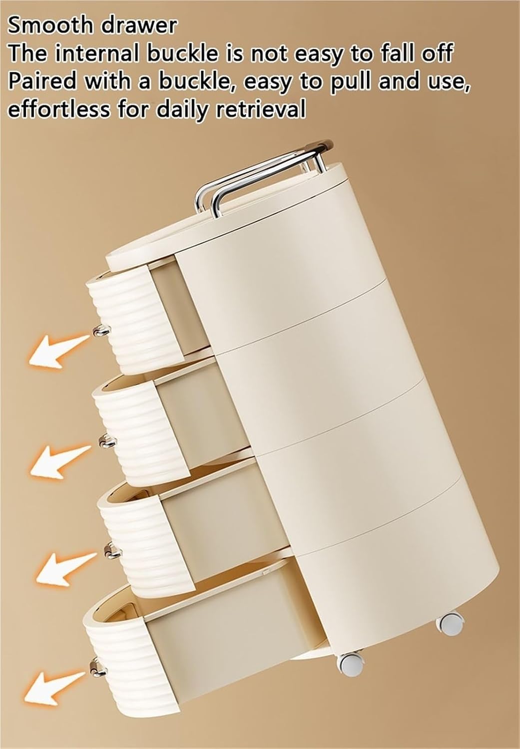 Movable Drawer Style Storage Cabinet Multifunctional Round Bedside Table with Drawers Free Standing End Table Household Side Table for Living Room Creative idea(White,1 Tier)