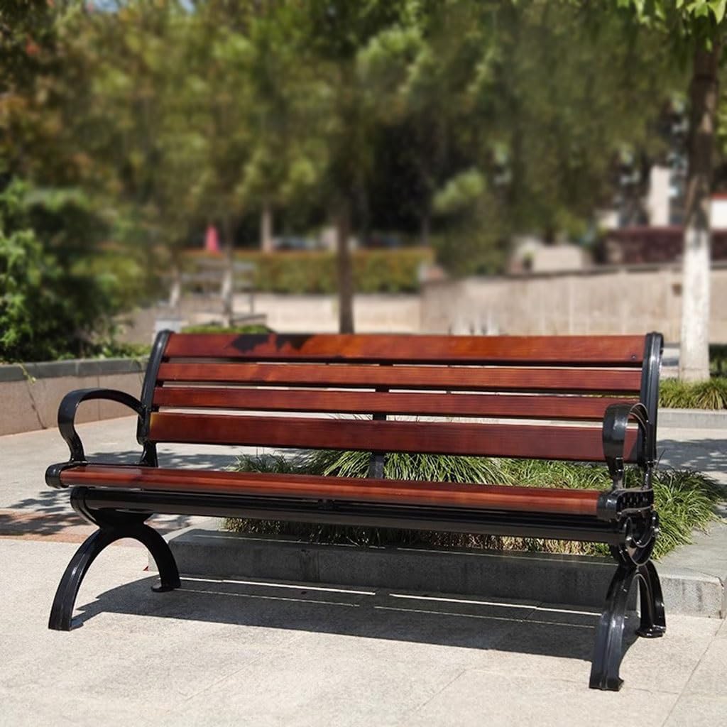 Patio Benches for Outdoors Park Chair Outdoor Bench Courtyard Double Backrest Plastic Wood Leisure Seat Iron Art Garden Benches for Outdoors