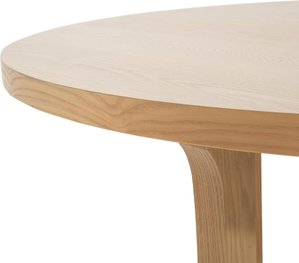 48" Small Round Dining Table with Wood Legs and Metal Cross Base, Natural Ash Solid Wood Kitchen Dinner Table for 2-4 Person, Easy Assembly, Without Chairs