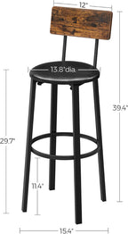 VASAGLE Bar Table with Sturdy Metal Frame, Easy Assembly, Industrial Design & Bar Stools, Set of 2 PU Upholstered Breakfast Stools
