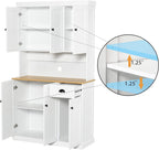 71" Kitchen Pantry Cabinet with Microwave Countertop, Freestanding Storage Hutch with 6 Doors, 1 Drawer & Adjustable Shelves for Dining Room & Kitchen