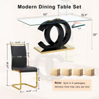 Ebullient Glass Dining Table Set for 6, Modern Tempered Glass Kitchen Table Set with OC Design Leg and Metal Base, 7 Piece Dining Table Set with 6 PU Leather Upholstered Chairs for Kitchen