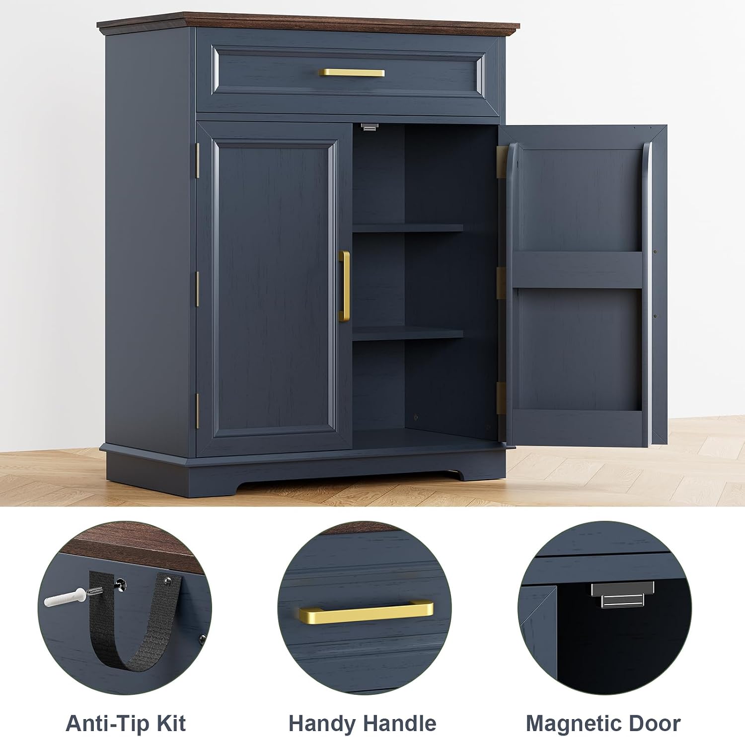 REDAYFUR Kitchen Storage Cabinet with Drawer, Buffet Cabinet with Storable Door, Modern Floor Sideboard, Blue Freestanding for Kitchen