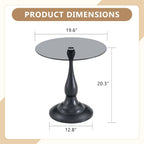 Modern Round Side Table, Gray Glass Top End Table with Black Metal Pedestal Base, Elegant Small Accent Side Tables for Living Room, Bedroom, Corner, and Office