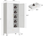 QINPTWUT 71" Storage Cabinet with Bottom Drawer, Pantry Cabinet in White with 2 Doors & 4 Adjustable Shelves, Freestanding Steel Cupboard for Garage, Home Office, Kitchen, Heavy-Duty Storage