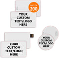 Custom Credit Card USB Flash Drives 200 Pack, Personalized Logo Text Bulk - as Corporate Gifts and Promotional Giveaways - Customizable 2GB