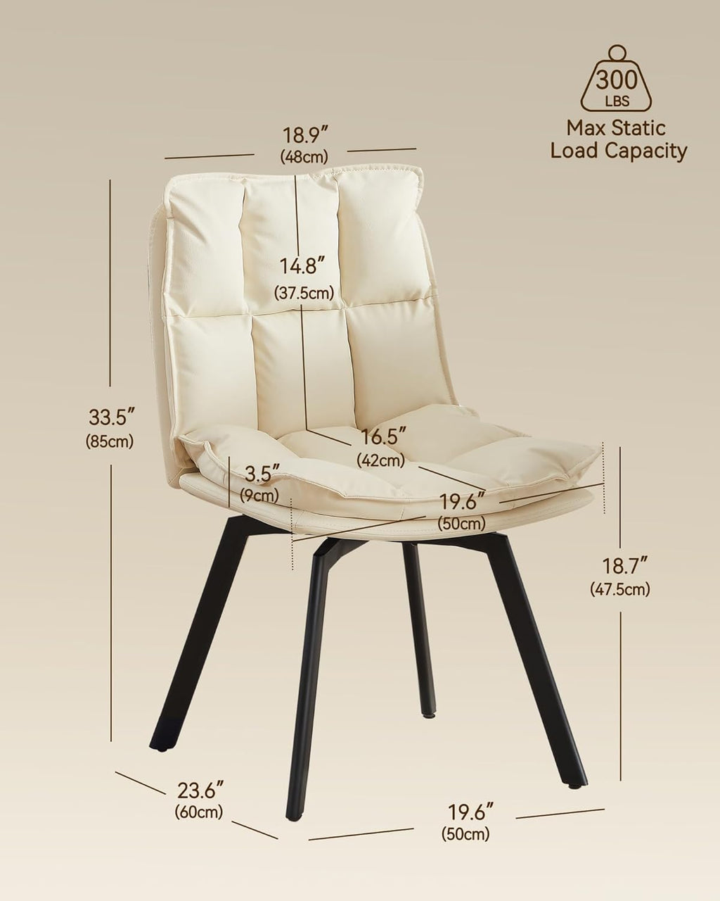 BedsPick 360° Swivel Dining Chair Set of 2 - Faux Leather Upholstered Kitchen Chair, Mid Century Modern Dining Room Chair with Metal Legs for Kithcen/Living Room/Reception/Office, Beige