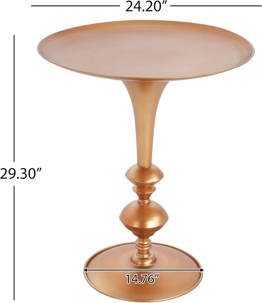 Christopher Knight Home Dolia Decorative Small End Table, Indoor Round Side Table with Unique Rounded Leg, Antique Gold Finish Coffee Table, Vintage Metal Accent Furniture, Multi Functional, Gold