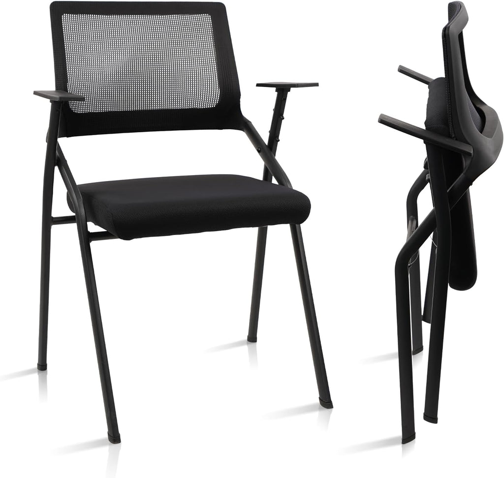 CLATINA Stackable & Foldable Office Chairs with Ergonomic Lumbar Support and Thickened Seat Cushion, Folding Mesh Fabric Reception Guest Chair for School Church Conference Waiting Room Black (2 pk)