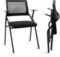 CLATINA Stackable & Foldable Office Chairs with Ergonomic Lumbar Support and Thickened Seat Cushion, Folding Mesh Fabric Reception Guest Chair for School Church Conference Waiting Room Black (2 pk)