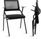 CLATINA Stackable & Foldable Office Chairs with Ergonomic Lumbar Support and Thickened Seat Cushion, Folding Mesh Fabric Reception Guest Chair for School Church Conference Waiting Room Black (2 pk)