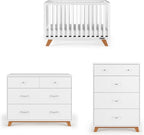 Child Craft SOHO Crib, 3-Drawer Dresser Nursery Set, Chest, 3-Piece, Includes 4-in-1 Convertible Crib, Dresser, Chest (White/Natural)