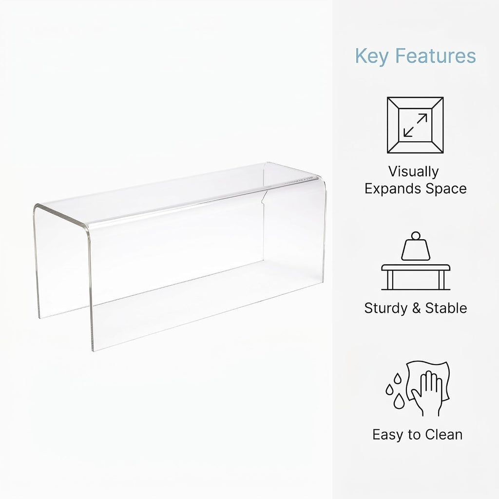 39 Inch Long Clear Acrylic Bench, Modern Contemporary Rectangle Seating for Living Room, Entryway, Family Room, Hallway and Foyer, Decorative Window Bench