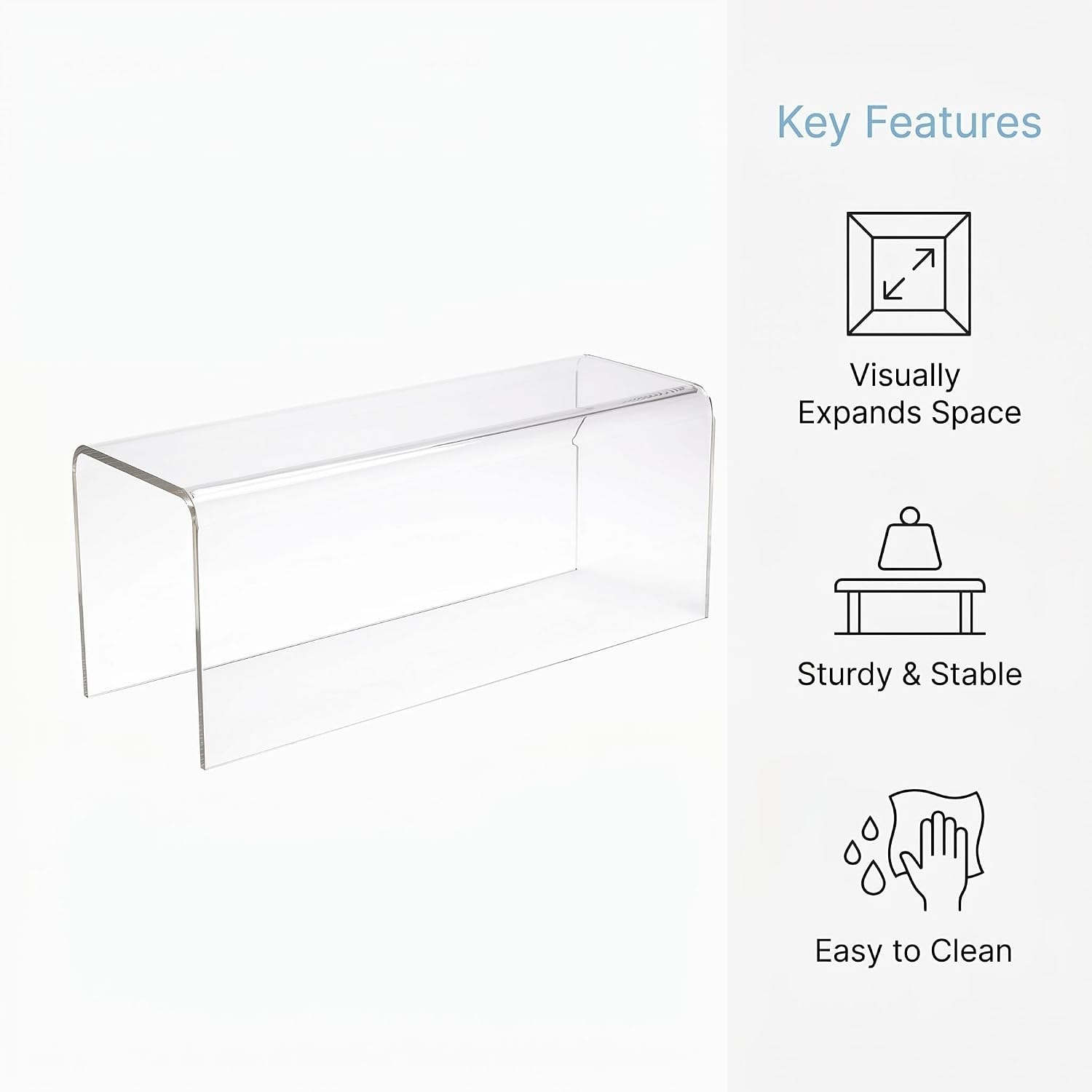 39 Inch Long Clear Acrylic Bench, Modern Contemporary Rectangle Seating for Living Room, Entryway, Family Room, Hallway and Foyer, Decorative Window Bench