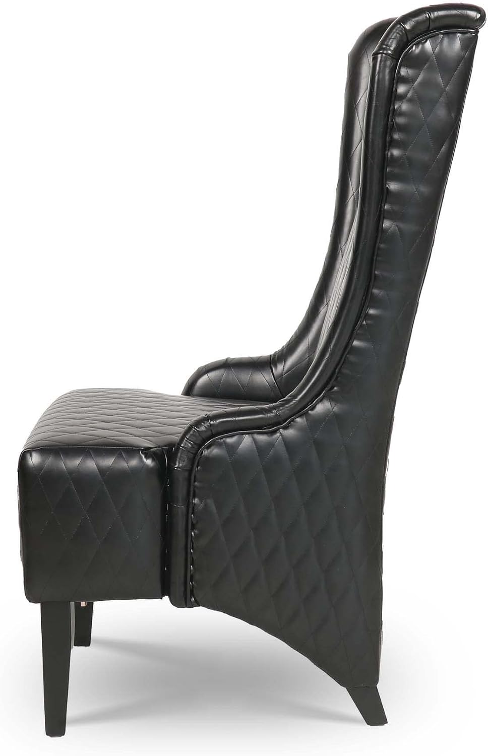 High Back Dining Chair, Retro Wing Back King Throne Chair Head Chairs for Dining Table, PU Leather Upholstered Accent Side Chairs for Living Room Dining Room Bedroom (Black)