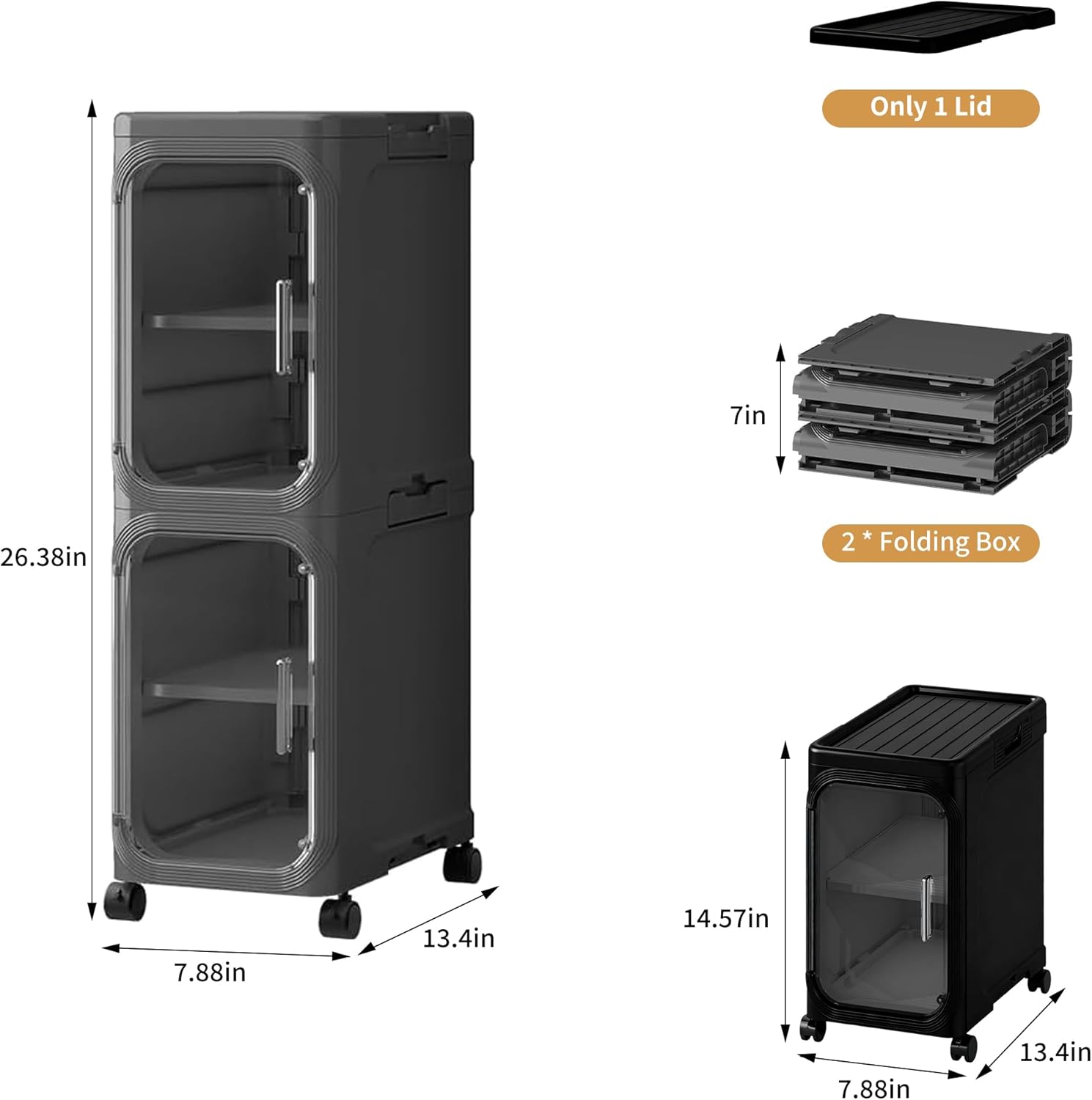 2-Tier Narrow Storage Cabinet, Slim Bathroom Storage Cabinet with Adjustable Shelves and Wheels, Narrow Organizer for Small Space, Bathroom, Kitchen, Laundry, Black