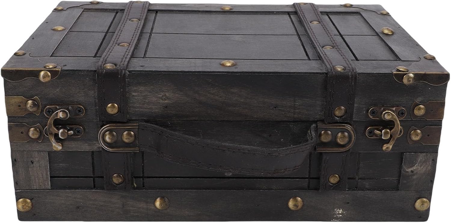 Wooden Chest Vintage Retro Storage Trunk for Home Decoration and Photography Props 30 X 19.5 X 12cm (1624B-01 Gray)