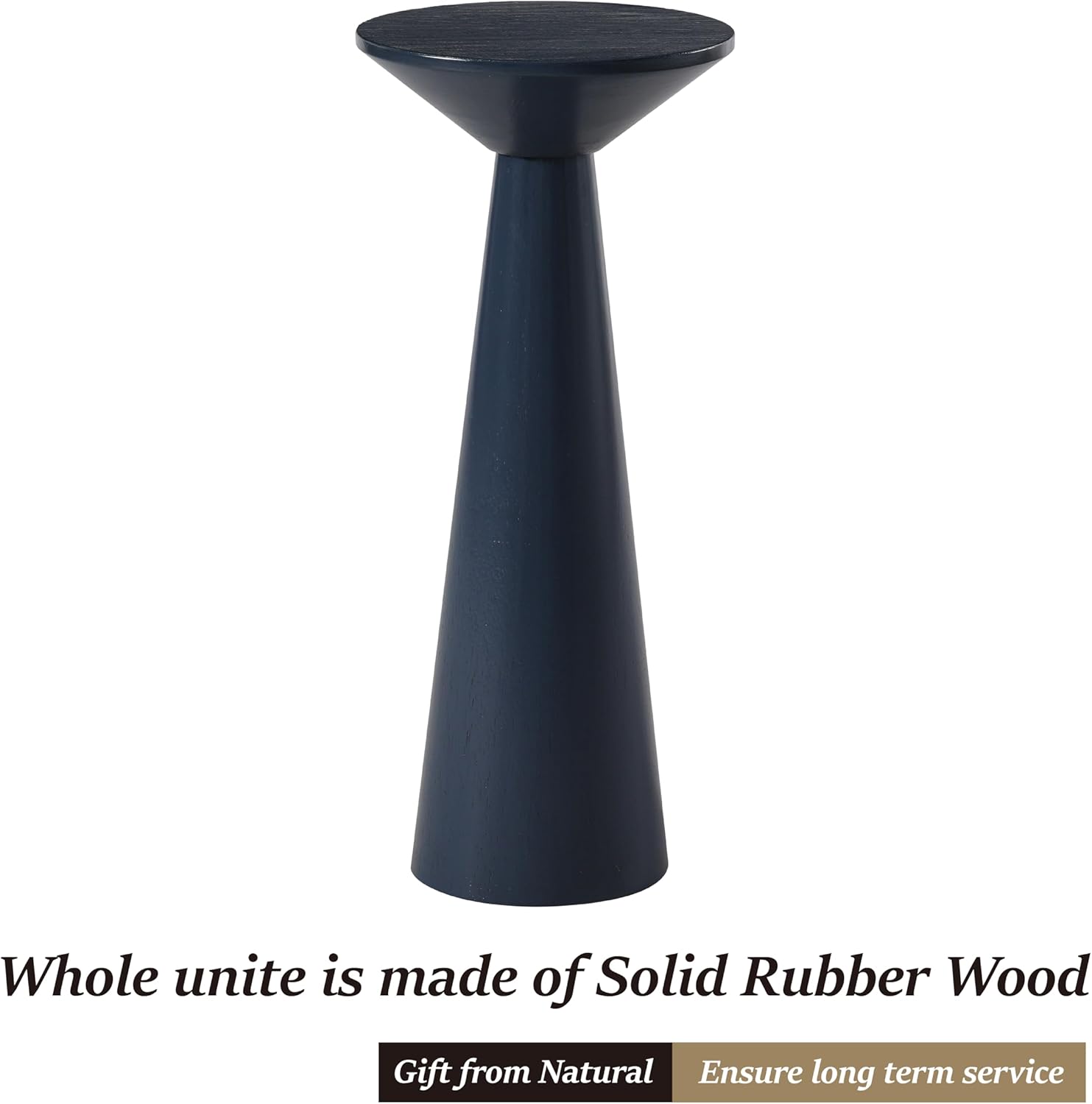 COZAYH Farmhouse Tall Pedestal End Table Small Solid Wood Martini Table Plant Stand Modern Round Drink Table for Small Space Living Room, Dark Blue