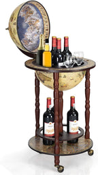 TANGZON 330MM/360MM Globe Drinks Cabinet, Movable Whisky Wine Spirits Cabinet with Casters, Wine Container Minibar Storage Wooden Cart (Cream)