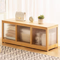 Bamboo Shoe Storage Bench with Acrylic Panels for Entryway | 39 Inch Long; 3 Compartments; Fluted See-Through Doors; Hinged Lid; Divided storage for Blankets, Toys, Bedroom, Living room