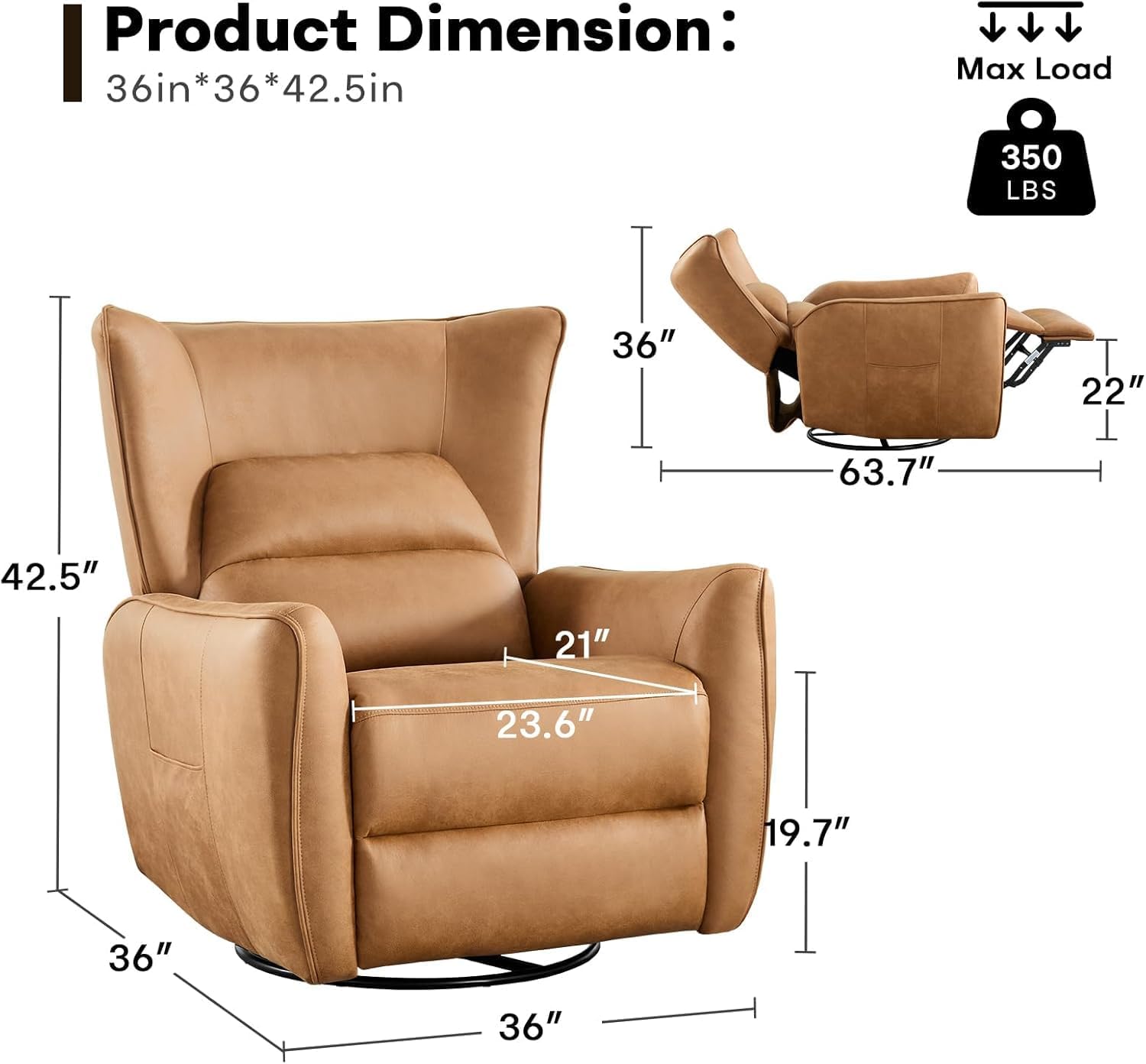 HAOMARKETS Electric Swivel Rocker Recliner Chair Set of 2, Power Faux Leather Glider Rocking Recliners for Adults, 270° Swivel Nursery Reclining Sofa with Overstuffed Backrest，Brown