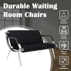 kinbor PU Leather Waiting Room Chairs - 2 Seat Guest Reception Seat Bench with Arms for Airport Hospital Office Salon, Black