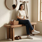 24-59 Inch Solid Wood Entryway Bench, Farmhouse Long End of Bed Bench, Indoor Dining Seat for Entrance, Bedroom, Living Room, Dining Room, Easy Assembly, Brown(L31xW7.9xH5.9inch)