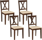 Giantex Wooden Dining Chairs Set of 4, Upholstered Kitchen Chair with Solid Rubber Wood Frame, Curved Backrest & Padded Wide Seat, Modern Farmhouse Dining Room Chairs for Living Room, Restaurant
