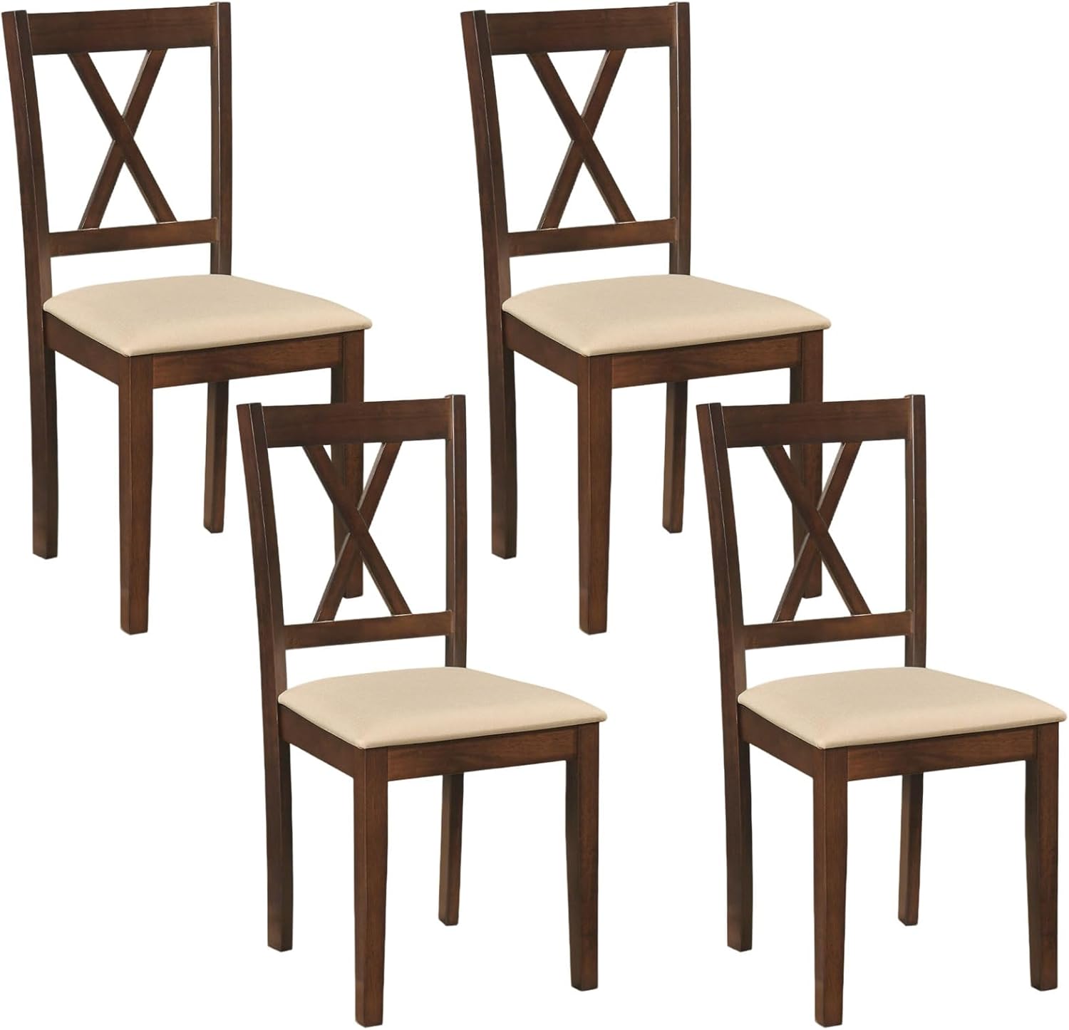 Giantex Wooden Dining Chairs Set of 4, Upholstered Kitchen Chair with Solid Rubber Wood Frame, Curved Backrest & Padded Wide Seat, Modern Farmhouse Dining Room Chairs for Living Room, Restaurant
