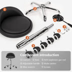 KKTONER PU Leather Round Rolling Stool with Back Rest Height Adjustable Swivel Drafting Work SPA Task Chair with Wheels Black