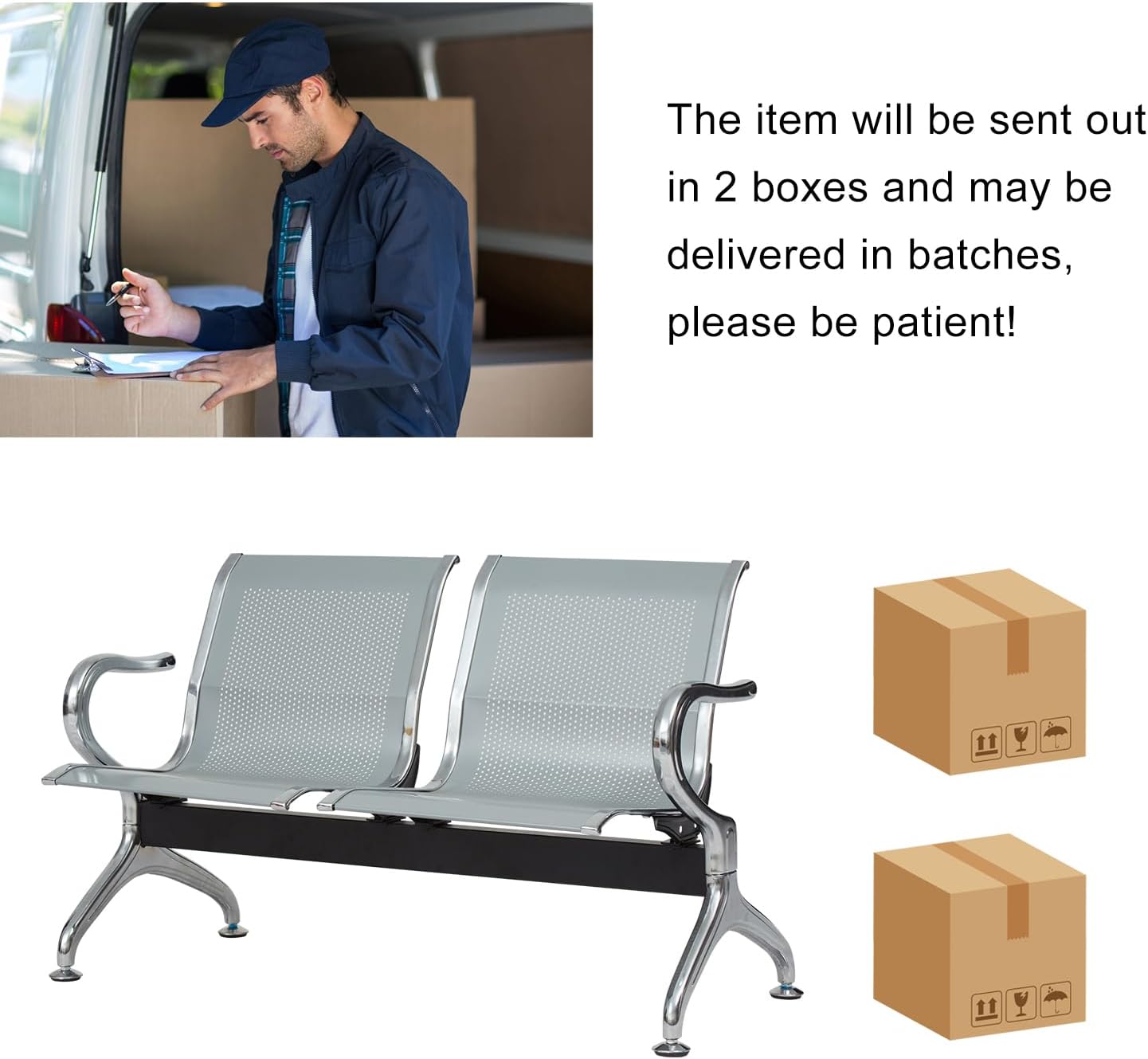 ide·o Airport Business Reception Hospital Chairs - Waiting Room Chair with Mesh Arms Reception Guest Chair for Salon Business Office Airport Hospital Bank Conference Room (2-Seat, Sliver-Mesh)