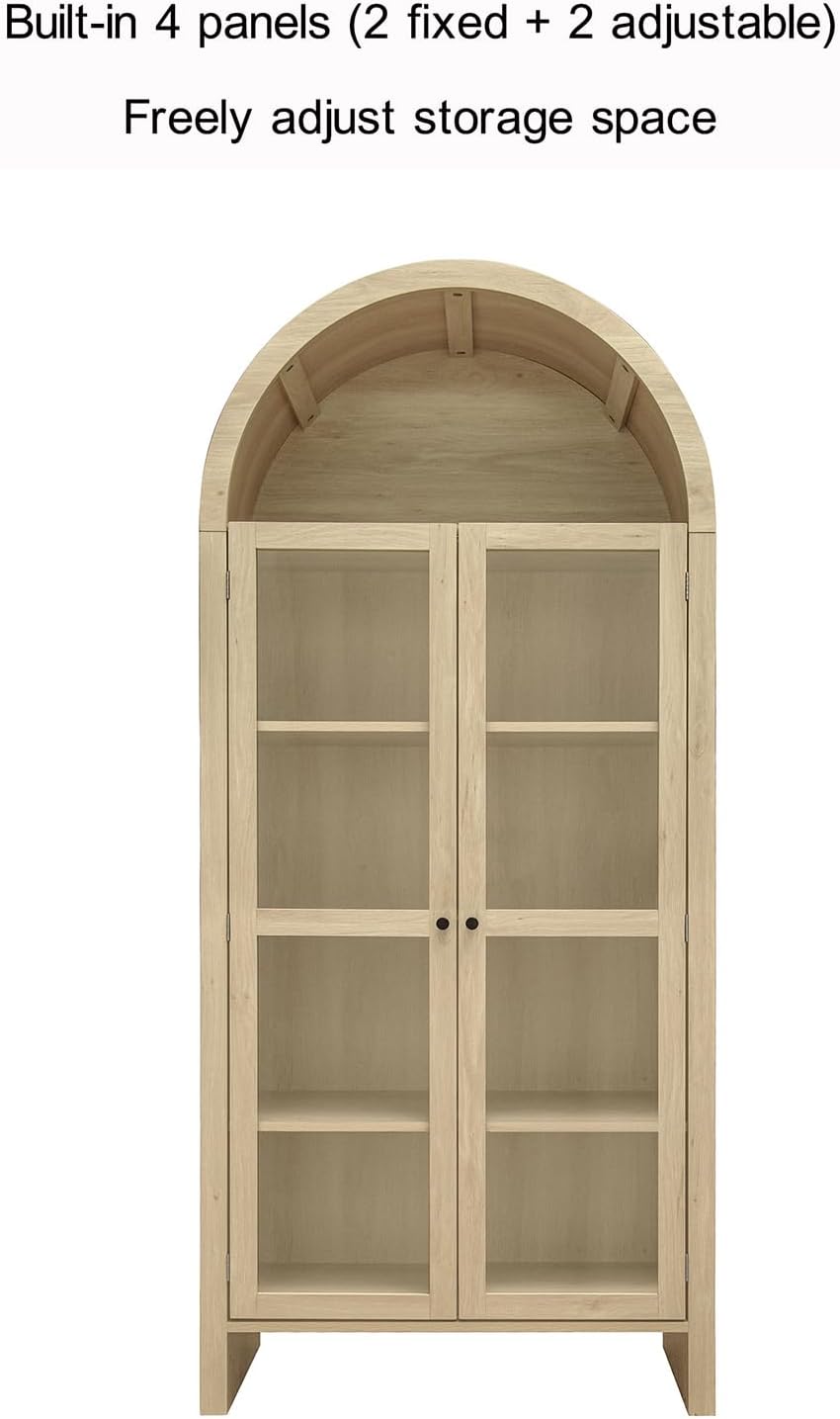 70.28 Inch High Arched Kitchen Pantry, Wooden Kitchen Storage Cabinet with Adjustable Shelves for Dining Room, Living Room, Entryway