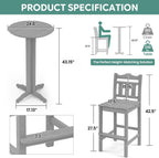 Outdoor Round Bar Table, 43 Inch All-Weather HDPE Bar Height Pub Table with Adjustable Feet, Heavy Duty High Top Bistro Table for Garden, Deck, Poolside,Backyard (Slate Grey)