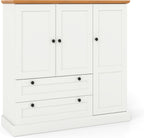 Buffet Cabinet with Storage, 47.5” Modern Sideboard with 3 Doors & 2 Drawers, Credenza for Living Room, Wooden Coffee Bar Cabinet with Removable Shelf for Kitchen Dining, White