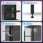 71" H Display Cabinet with Glass Doors,Display Case with LED Sensor Lights,Glass Display Cabinet with Adjustable Shelves and Feet,Display Cabinets for Living Room/Bedroom/Kitchen
