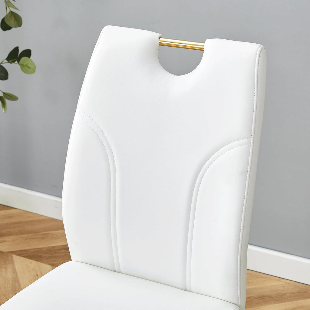 White Dining Chairs Set of 4,Modern Faux Leather Kitchen Chairs,Chrome Gold Legs,Easy to Clean,Dining Room,Office