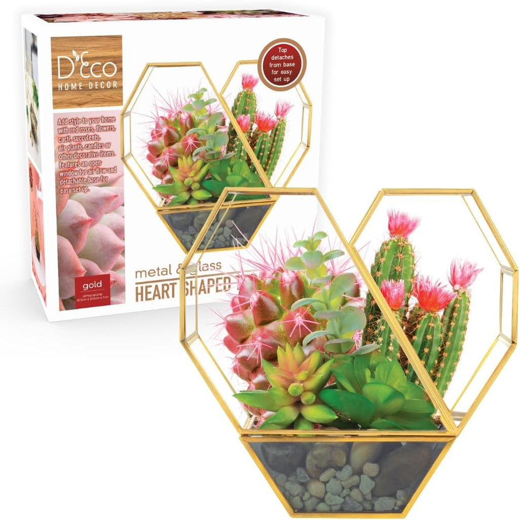 D'Eco Glass Heart Centerpiece (8x8x2.5)- Tabletop Planter Terrarium - Spring Home Decor & Wedding Letterbox - Fill with Succulents, Cacti, Air Plants, Moss, Flowers for Plant Lovers