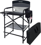 Tall Folding Director Chair 30.7" Seat Height Foldable Bar Stool for Makeup Artist Face Painting with Side Table Carry Bag and Cosmetic Bag Supports 250LBS