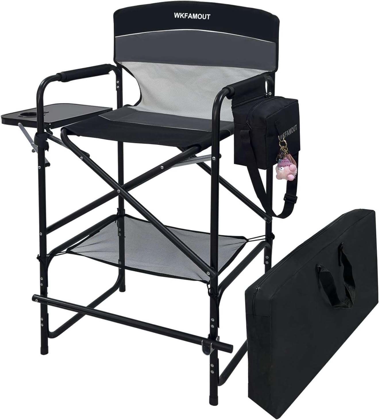 Tall Folding Director Chair 30.7" Seat Height Foldable Bar Stool for Makeup Artist Face Painting with Side Table Carry Bag and Cosmetic Bag Supports 250LBS