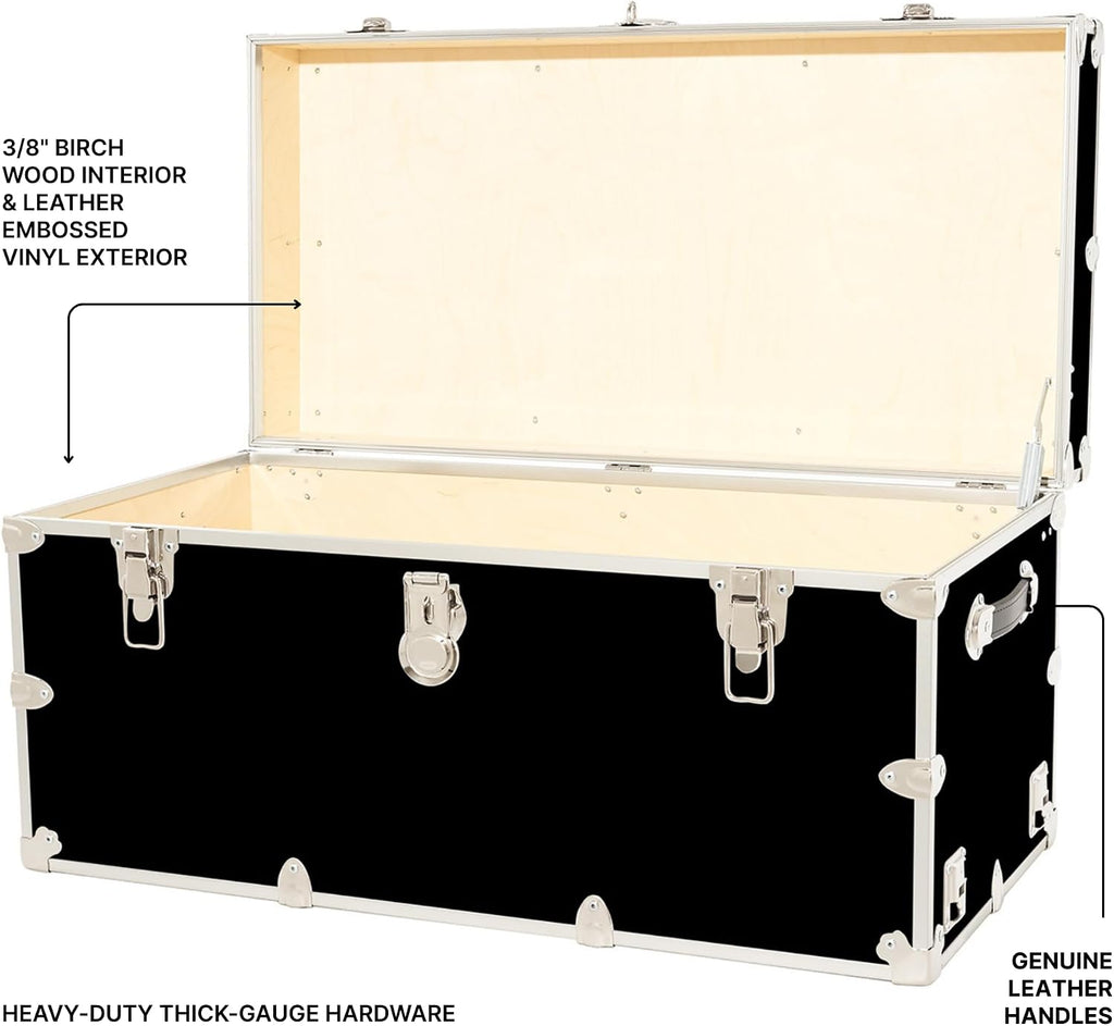 Rhino Trunk & Case Classic XXL Home Storage & College Trunk With Wheels - 36”x18”x18”, Seats 1500+ lbs, Soft-Close Lid. USA Made Secure Dorm Furniture, Organization, Steamer Style Blanket Chest