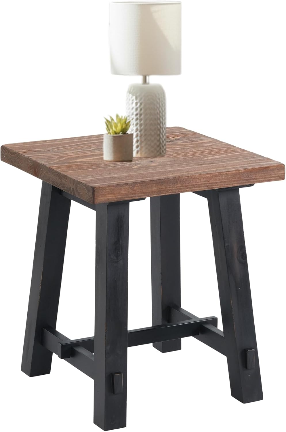 Adam Rustic Industrial Side Table – 21” Solid Wood Square End Table with Natural Wood Top & Distressed Black Frame – Easy Assembly for Living Room or Apartment by Alaterre Furniture