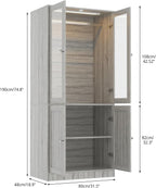 VOWNER 75" Tall Armoire Wardrobe Closet with 2 Glass Doors | Adjustable 3-color Lighting, Clothing Storage Cabinet with Hanging Rod, Wooden Armoire Storage Cabinet for Bedroom (Grey Oak)