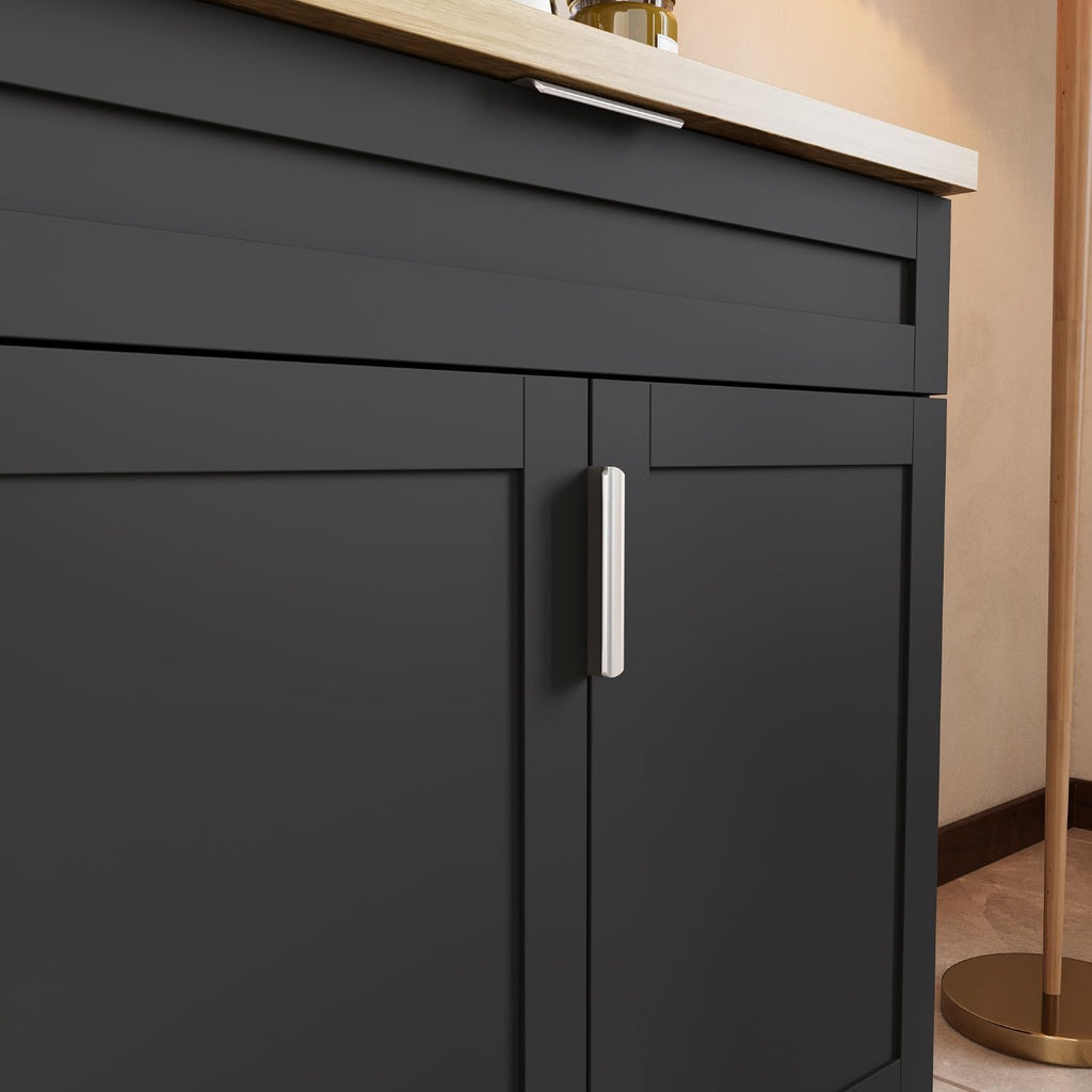 Timechee Large Kitchen Pantry Storage Cabinet Set with Wall Cupboard, Freestanding Food Pantry Cabinet for Kitchen with 6 Doors & 5 Drawers, Sideboards with Storage for Living Room, Black, 63" W
