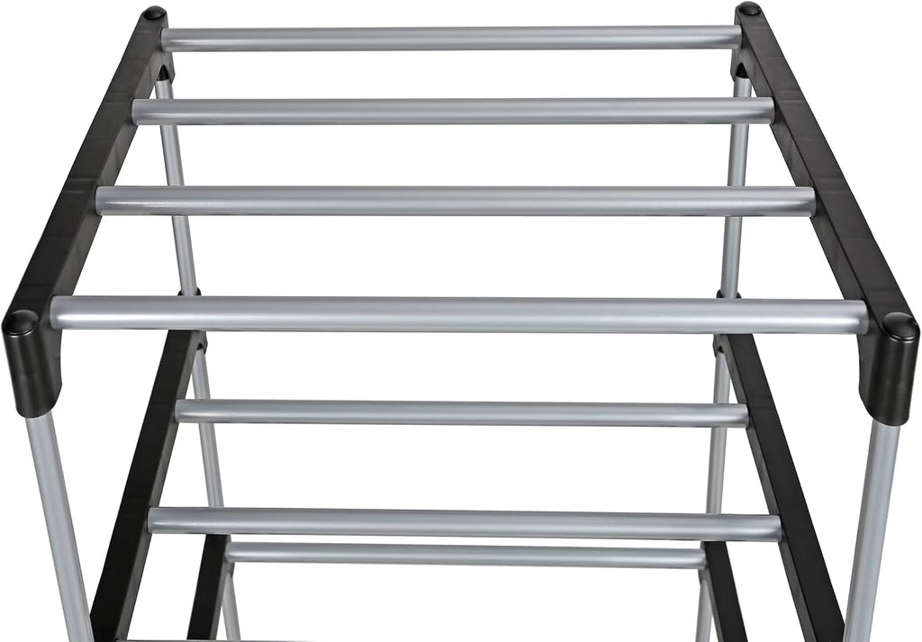 4-Tier Shoe Rack, Black and Silver, Holds 8 Pairs of Shoes, Metal Tubes & Plastic Connectors
