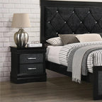 Modern Style Two Drawers Nightstand Black Finish Solid Wood Crystal-Like Button Tufted,for Small Spaces