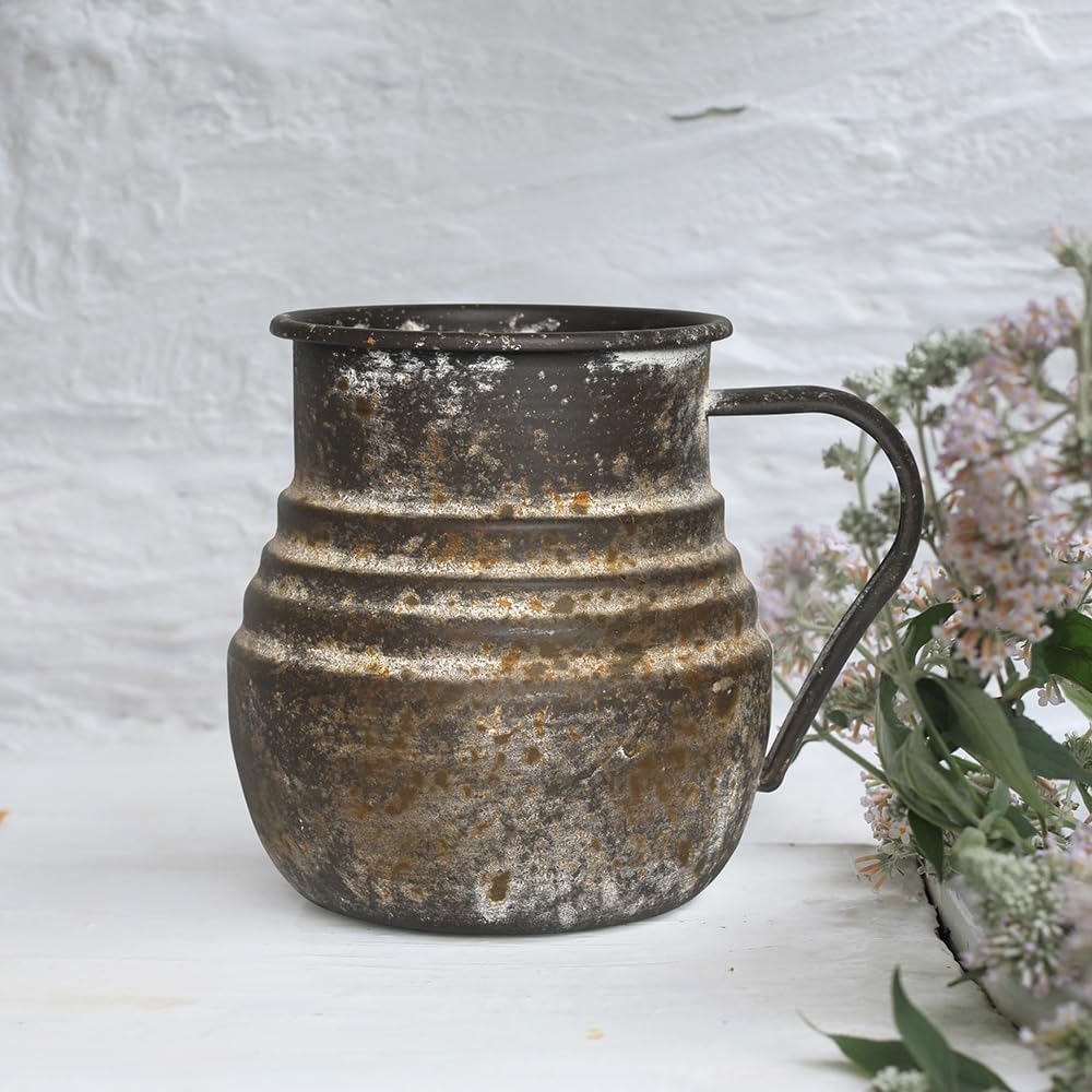 Rustic Metal Farmhouse Vase Shabby Chic Small Pitcher Fall Vase Brown Decorative Vase for Farmhouse Kitchen Decor