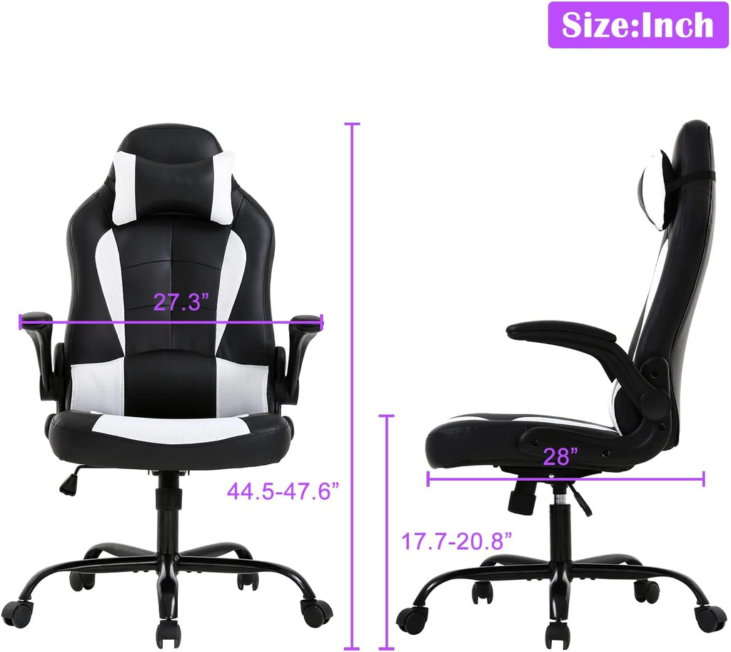 Ergonomic Gaming Chair, Gaming Chair with Headrest, Office Computer Chair Racing Chair with Wheels & Lumbar Support, High Back Gamer Chair PC Gaming Chairs for Adults Teens, Xmas Gift (White)