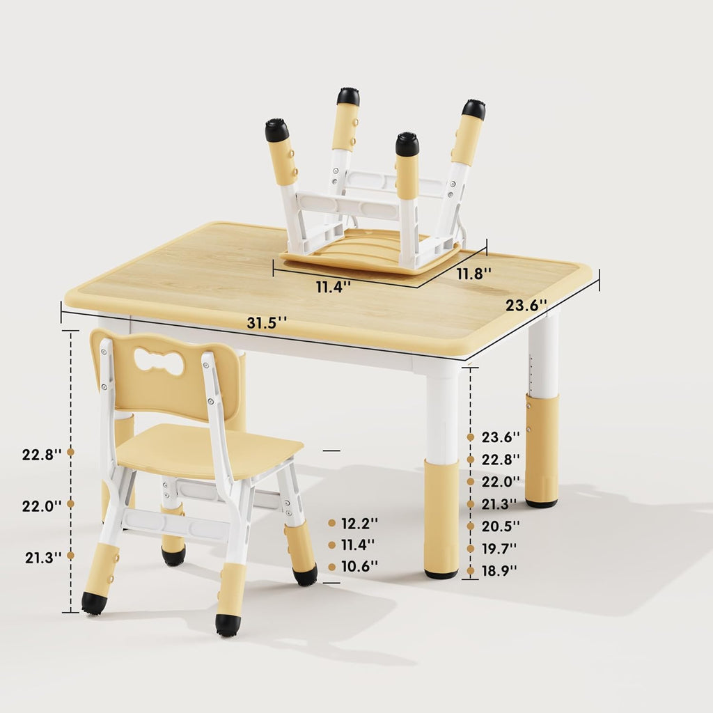 Brelley Kids Table and 2 Chairs Set, Height Adjustable Toddler Desk 31.5" L x 23.6" W and Chair Set, Graffiti Desktop, Classroom/Daycare/Home, Children Multi-Activity Table for Ages 3-8