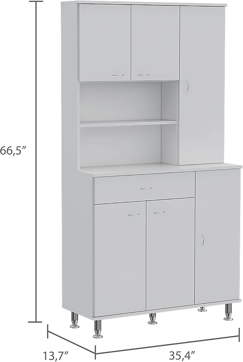 90 Kitchen Pantry Cabinet,Two Open Shelves,One Drawer,Multiple Cabinets,for Kitchen,Dining Room,White,35.4 * 13.7 * 66.5