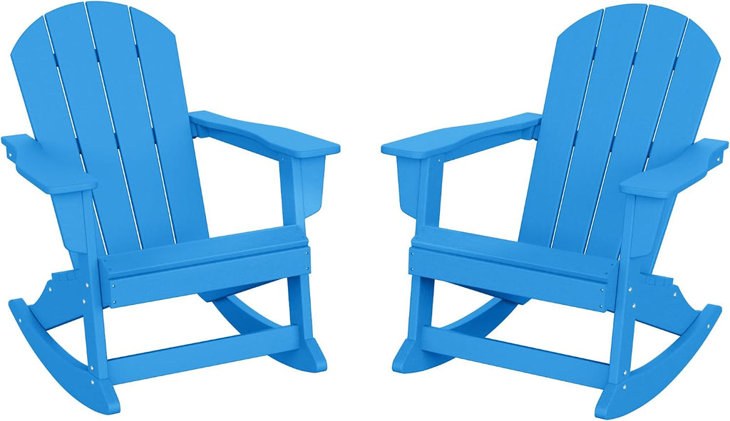 HDPE Laguna Outdoor Rocking Poly Adirondack Chair (Set of 2), Pacific Blue